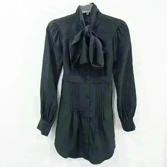 Ted Baker London Black Ruffle Silk Belted Tunic 1 - Picture 2 of 8